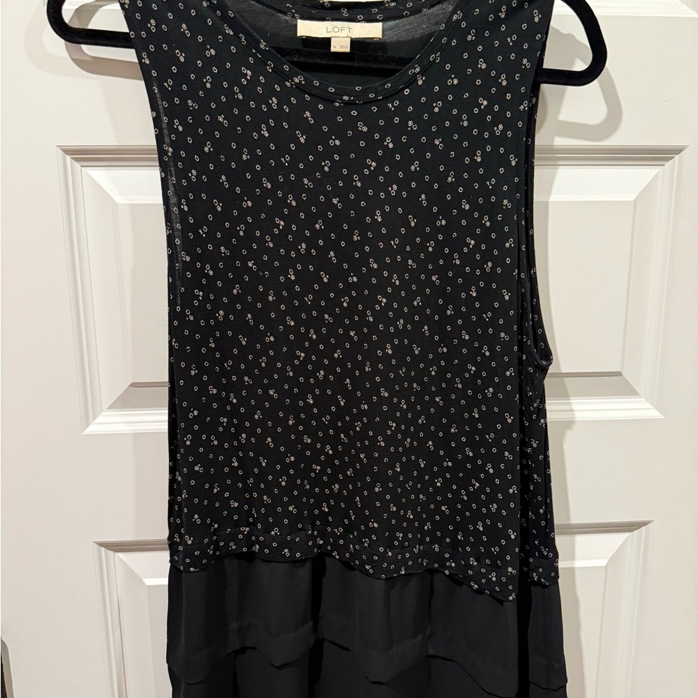 LOFT Black Patterned Tunic Blouse